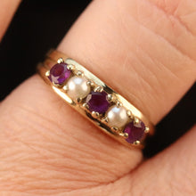 Load image into Gallery viewer, Vintage amethyst and pearl ring in yellow gold