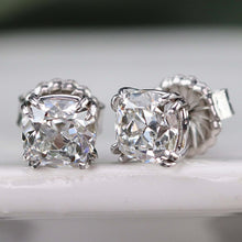 Load image into Gallery viewer, RESERVED: PAYMENT 7-10 of 10: Lab grown 3.04ctw Antique style cushion cut GIA certed Diamond studs in 14k white gold