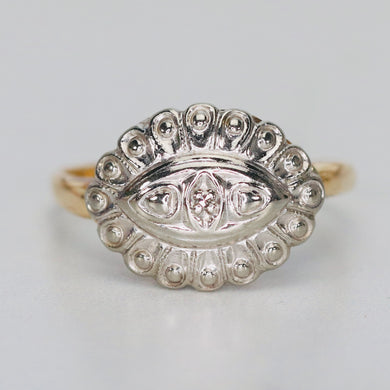Vintage Princess diamond ring in yellow and white gold