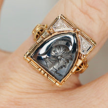 Load image into Gallery viewer, Vintage hematite intaglio ring in yellow gold