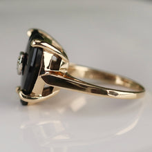 Load image into Gallery viewer, F&amp;F Felger vintage Heart shaped onyx and diamond ring in 14k yellow gold