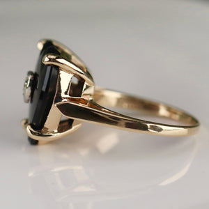 F&F Felger vintage Heart shaped onyx and diamond ring in 14k yellow gold