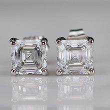 Load image into Gallery viewer, MANOR ROYAL: Lab grown 2.09ctw Asscher cut certed Diamond studs in 14k white gold