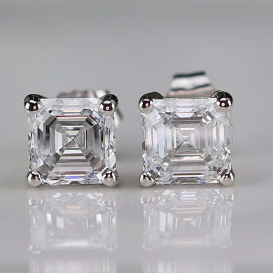 MANOR ROYAL: Lab grown 2.09ctw Asscher cut certed Diamond studs in 14k white gold