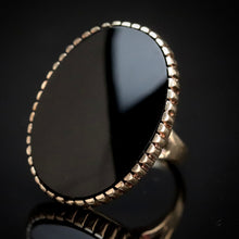 Load image into Gallery viewer, Vintage onyx ring with large oval onyx in 14k yellow gold from Manor Jewels.