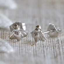 Load image into Gallery viewer, 14k white gold bumble bee studs