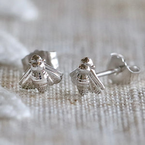 14k white gold bumble bee studs