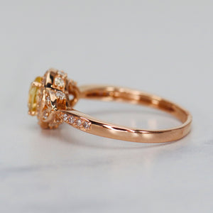 Yellow sapphire and diamond ring in 14k rose gold