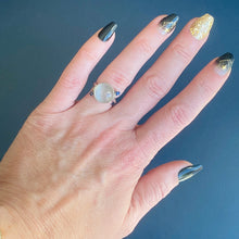 Load image into Gallery viewer, Vintage moonstone and sapphire ring in 14k white gold