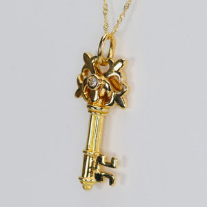 Heavy diamond key necklace in 18k yellow gold