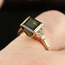 Load image into Gallery viewer, Funky Estate green tourmaline and diamond ring in 14k yellow gold