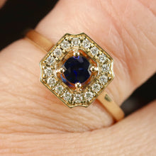 Load image into Gallery viewer, 50% OFF!  Sapphire and diamond halo ring in 14k yellow gold *onyx deal*