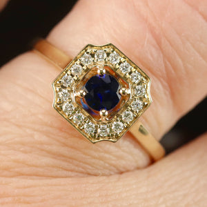 50% OFF!  Sapphire and diamond halo ring in 14k yellow gold *onyx deal*
