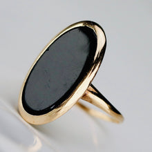 Load image into Gallery viewer, Oval black onyx vintage gold ring in yellow gold by Manor Jewels