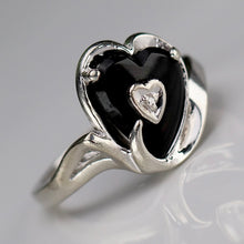 Load image into Gallery viewer, Vintage Heart shaped onyx and diamond ring in white gold