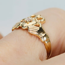 Load image into Gallery viewer, Diamond claddagh ring in yellow gold