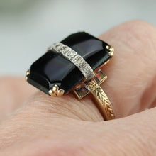 Load image into Gallery viewer, Large onyx and diamond vintage ring in yellow gold from Manor Jewels
