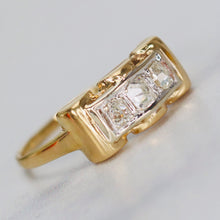 Load image into Gallery viewer, Antique OMC diamond 3 stone ring in 14k yellow gold