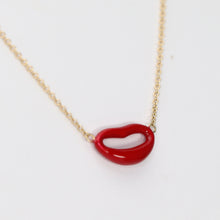 Load image into Gallery viewer, Red enamel lips  necklace in 14k yellow gold