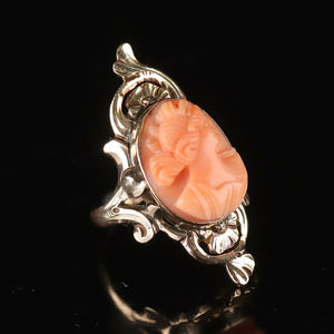 Vintage coral cameo ring in yellow gold *onyx sale*