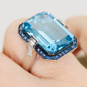 Huge Blue topaz, sapphire and diamond ring in 14k white gold by Effy