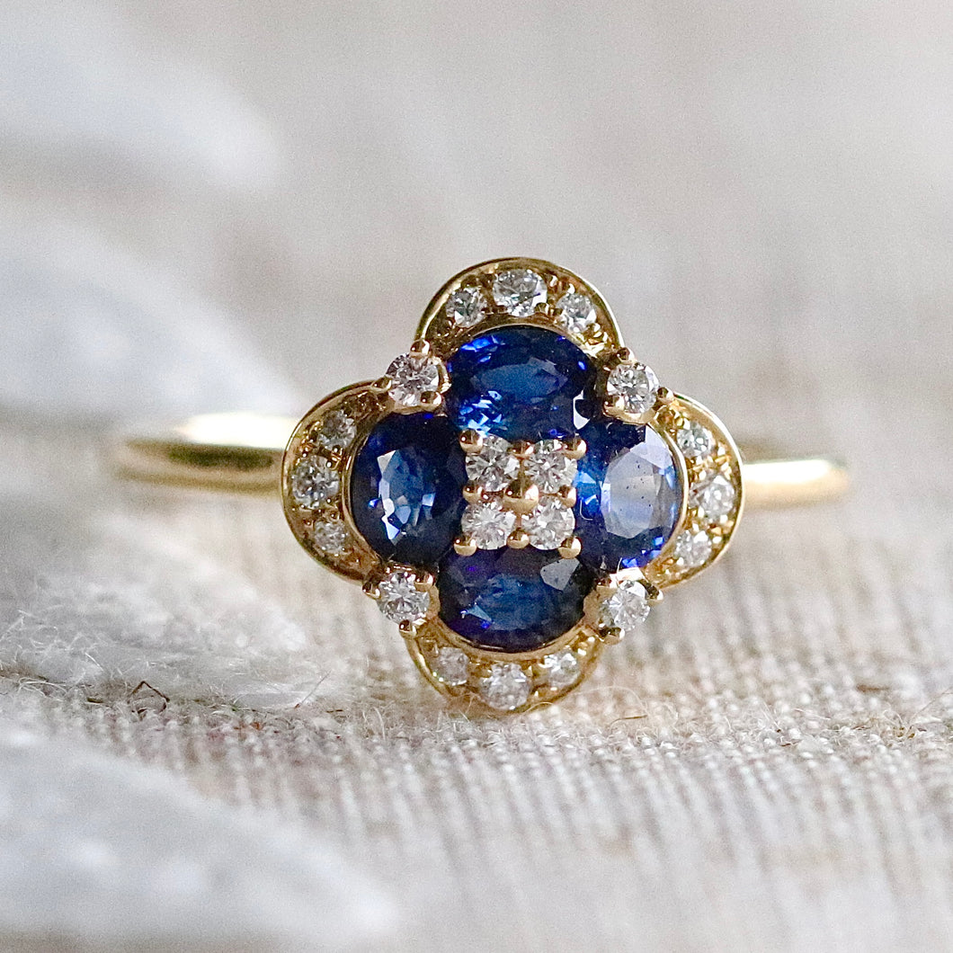 50% OFF!  Sapphire and diamond cluster ring in 14k yellow gold *onyx deal*