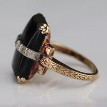 Load image into Gallery viewer, Large onyx and diamond vintage ring in yellow gold from Manor Jewels