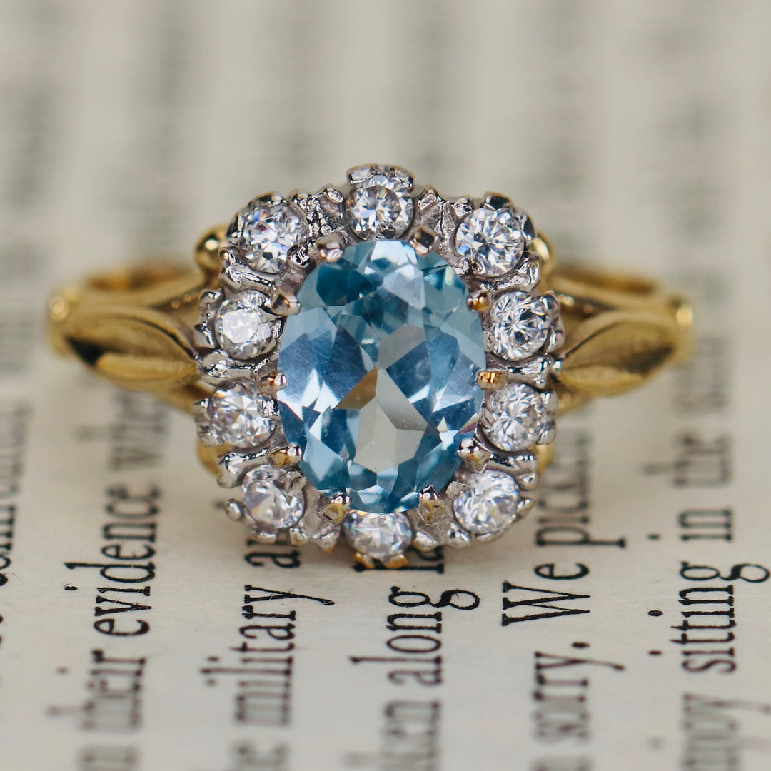 Synthetic blue spinel ring in yellow gold