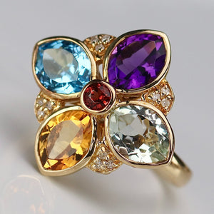 Multi gemstone and diamond ring by Effy in 14k yellow gold