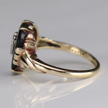 Load image into Gallery viewer, Heart shaped onyx and diamond ring in yellow gold