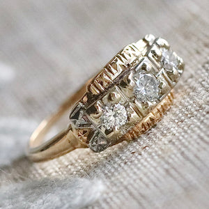 50% OFF!  Transitional cut vintage 3 stone diamond band in 14k *onyx deal*