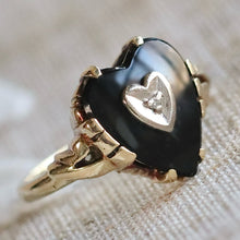 Load image into Gallery viewer, Heart shaped onyx and diamond ring in yellow gold