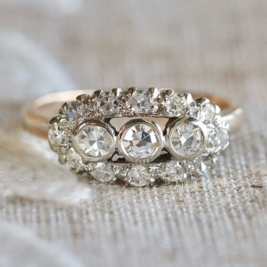 Vintage princess style single cut diamond ring in 14k yellow and white gold