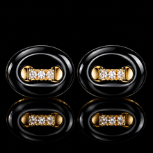 Load image into Gallery viewer, SPECIAL!  EFFY Onyx and diamond earrings in 14k yellow gold