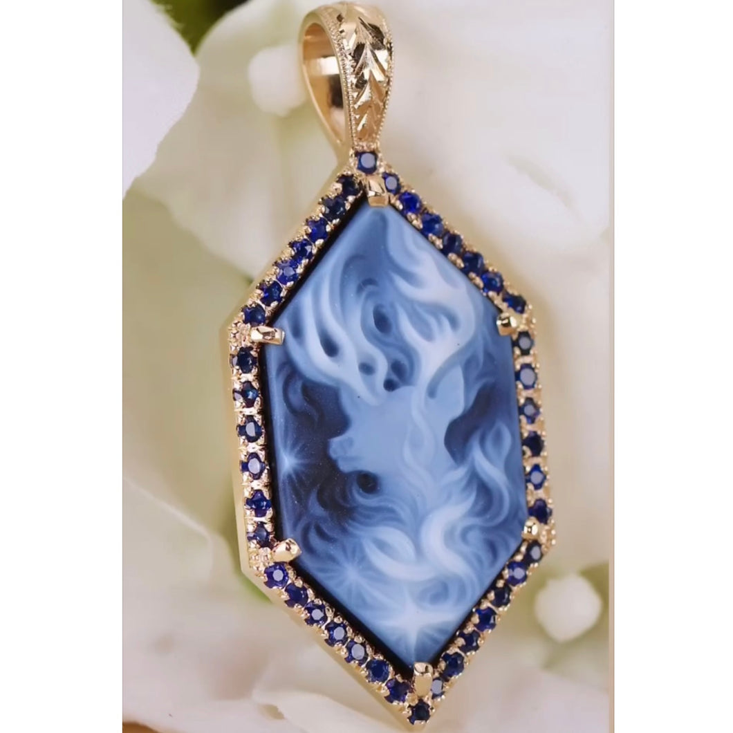 CUSTOM: Patronus Harry Potter cameo pendant with .71ctw of natural sapphires by David Klass