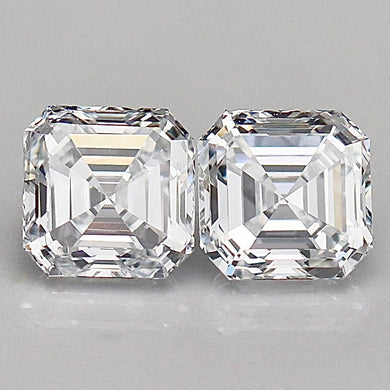 2.02ctw matched pair of loose asscher cut lab grown diamonds E/VS1