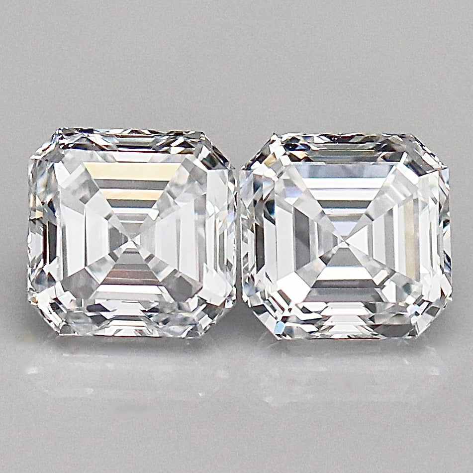 2.02ctw matched pair of loose asscher cut lab grown diamonds E/VS1