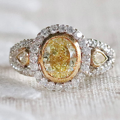 Estate 2.98ctw Natural yellow and white diamond ring in 18k white gold