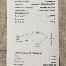 Load image into Gallery viewer, The Pippa - 1.67ct D/VVS2 Marquise lab grown diamond ring