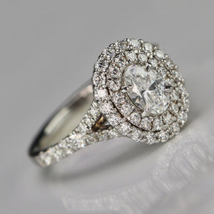 50% OFF!  Lab Grown oval diamond double halo ring in 14k white gold