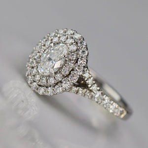 50% OFF!  Lab Grown oval diamond double halo ring in 14k white gold