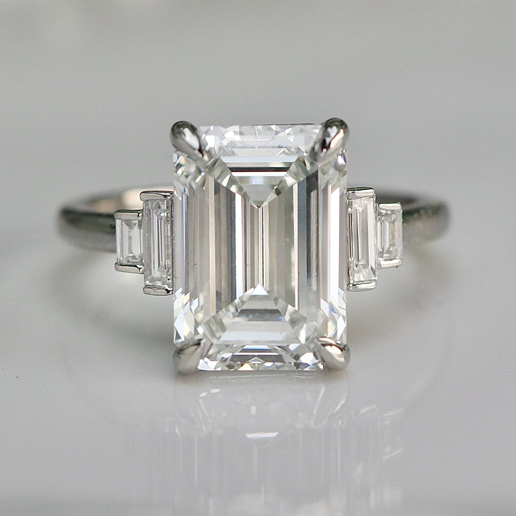 The Catherine - 5.56ct Emerald cut lab grown diamond ring in platinum
