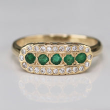 Load image into Gallery viewer, Vintage Emerald and diamond ring in 14k yellow gold