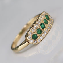Load image into Gallery viewer, Vintage Emerald and diamond ring in 14k yellow gold