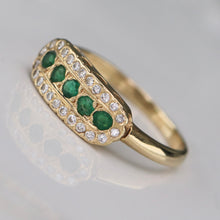 Load image into Gallery viewer, Vintage Emerald and diamond ring in 14k yellow gold