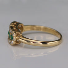 Load image into Gallery viewer, Vintage Emerald and diamond ring in 14k yellow gold