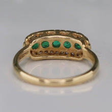 Load image into Gallery viewer, Vintage Emerald and diamond ring in 14k yellow gold
