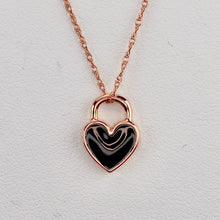 Load image into Gallery viewer, 14k rose gold black enamel mini heart necklace