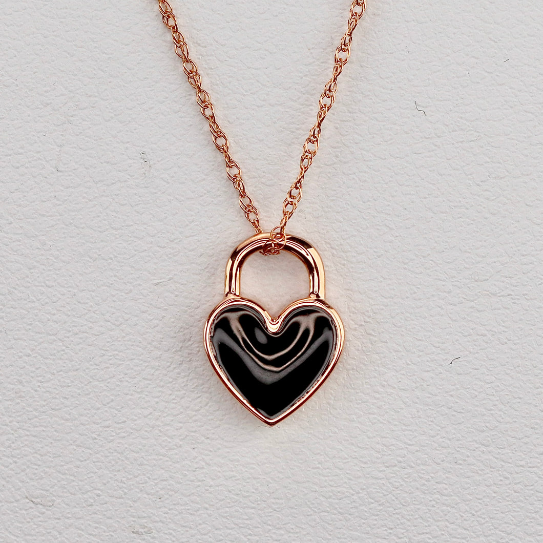 14k rose gold black enamel mini heart necklace