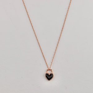 14k rose gold black enamel mini heart necklace